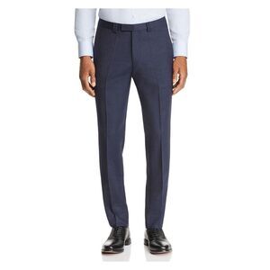 HUGO BOSS Mens Navy Flat Front Tattersall Extra Slim Fit Wool Blend Pants 36R